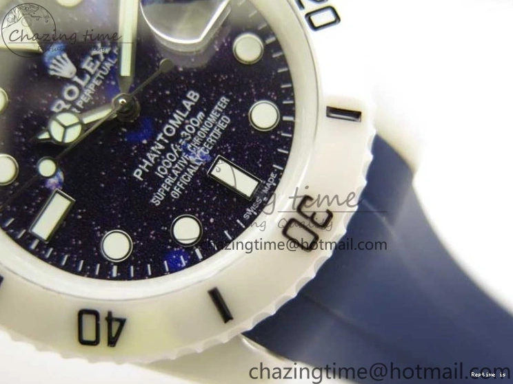 0104 Submariner 40mm White Ceramic 5GF Best Edition Dark Blue Dial on Blue Rubber Strap SA DailyWear 2486